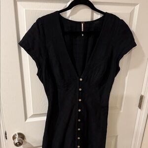 Free People Black Midi Dress with Button Detail